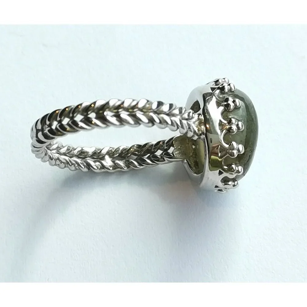 Cabochon Labradorite Ring in Sterling Silver Tudor Revival Design